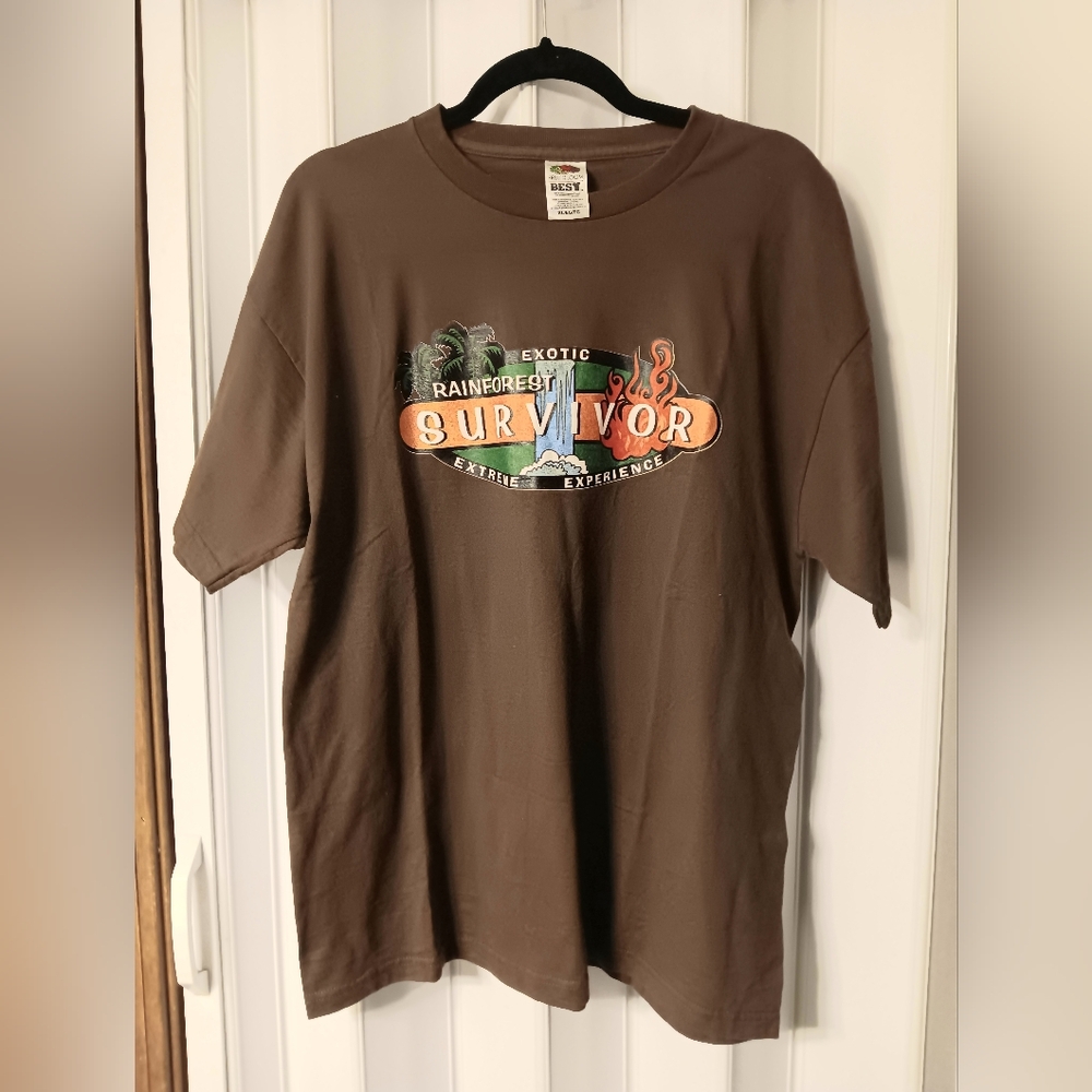 Survivor rainforest Tv Show Fruit Of the Loom Best Mens XL Graphic Tshirt Y2k